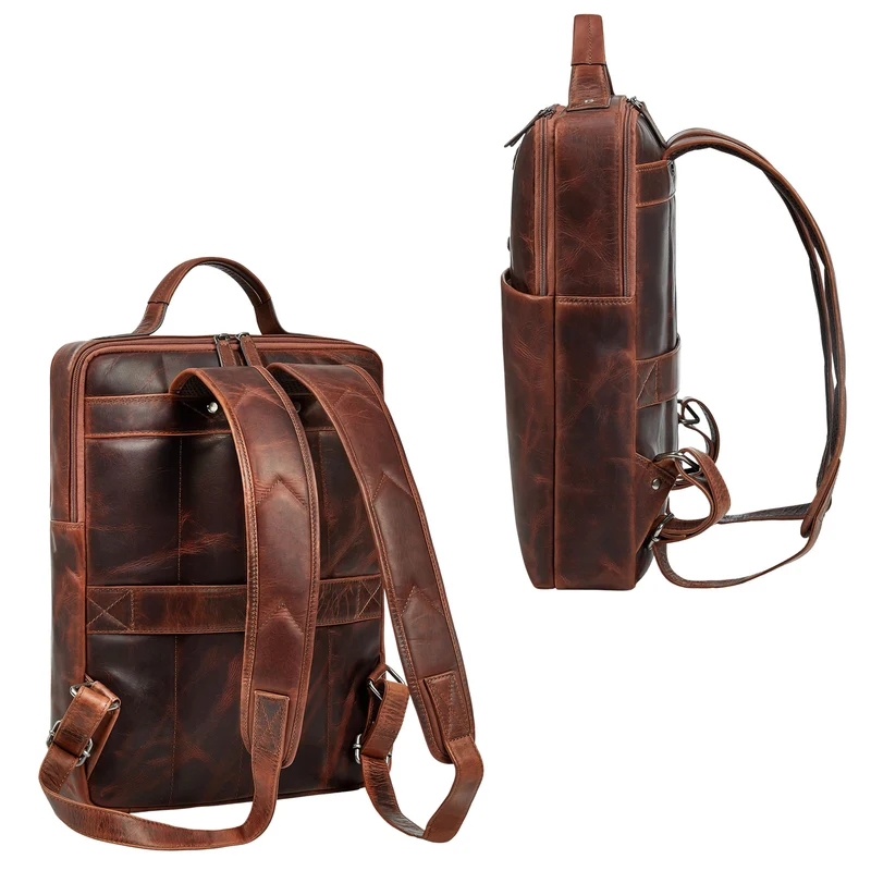 "Noé" schmaler Leder Laptoprucksack 14 Zoll im Vintage-Look
