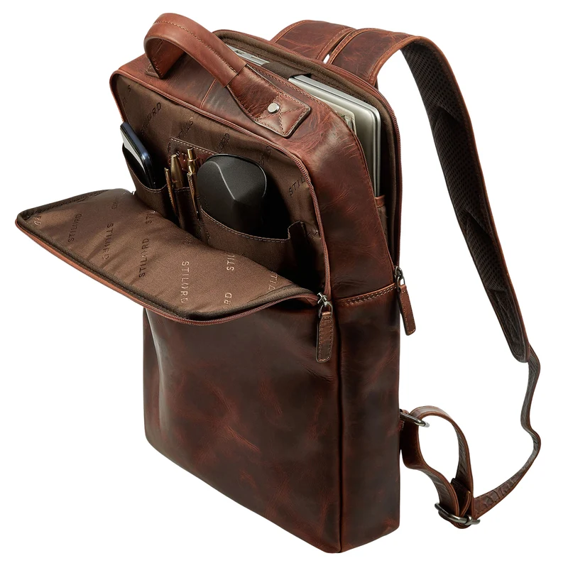 "Noé" schmaler Leder Laptoprucksack 14 Zoll im Vintage-Look