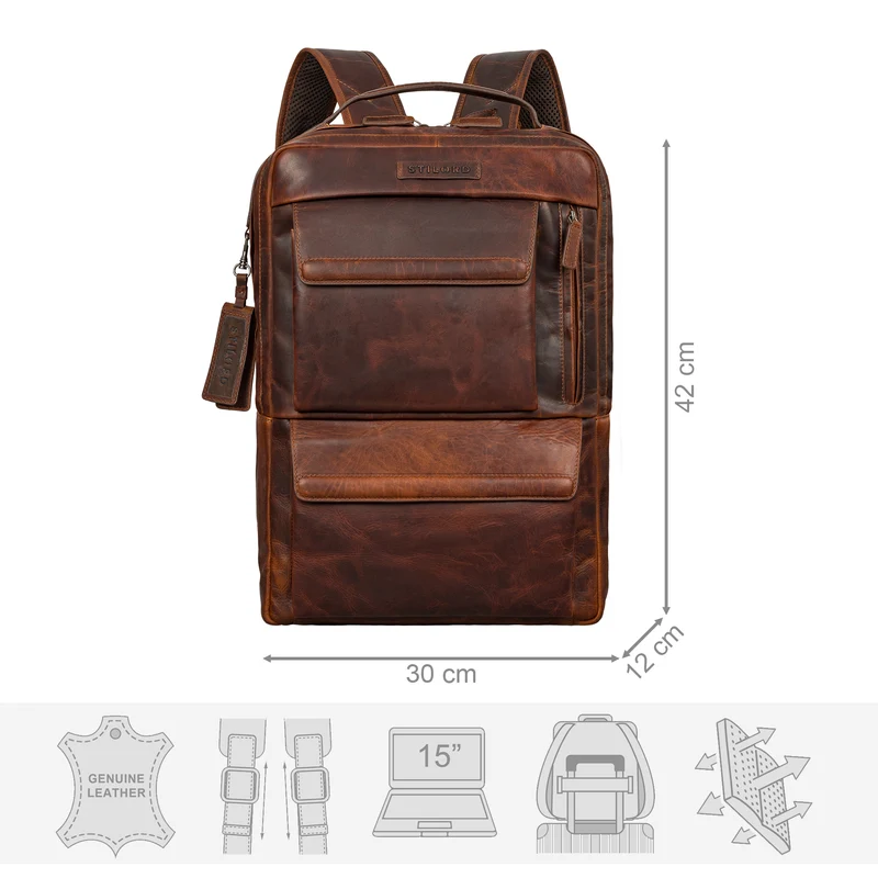 "Egon" Moderner Laptop Rucksack 15 Zoll Leder