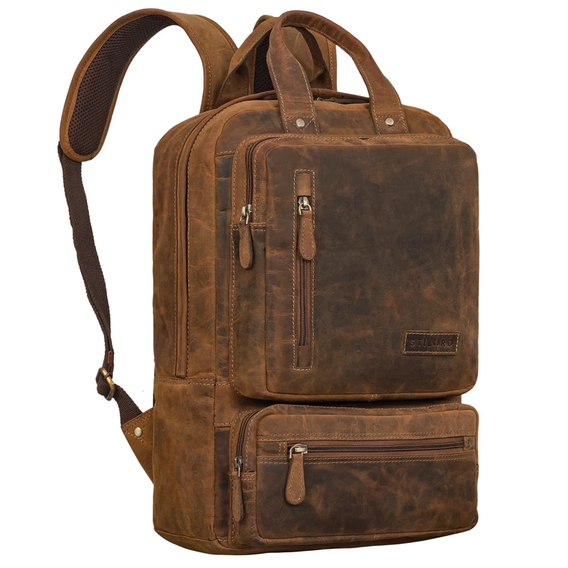 "Trinity" Vintage Laptop Rucksack Leder 15,6 Zoll mit Henkel