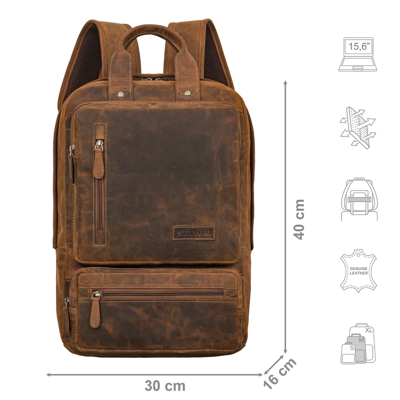 "Trinity" Vintage Laptop Rucksack Leder 15,6 Zoll mit Henkel