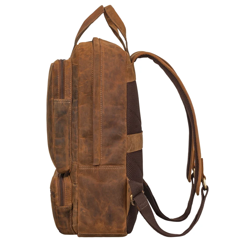 "Trinity" Vintage Laptop Rucksack Leder 15,6 Zoll mit Henkel