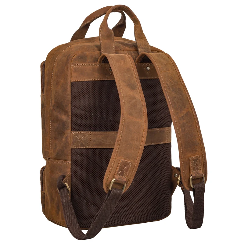 "Trinity" Vintage Laptop Rucksack Leder 15,6 Zoll mit Henkel