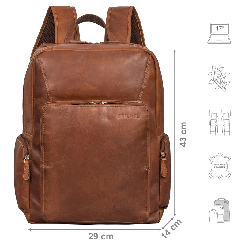 "Werner" Leder-Rucksack mit vielen Fächern Laptop-Fach 15 - 17 Zoll