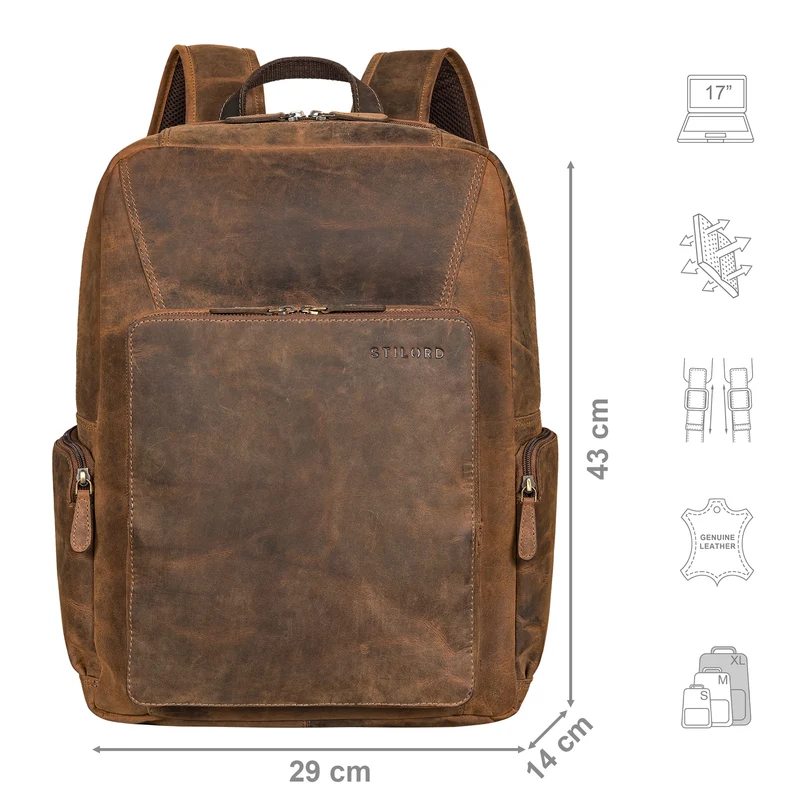 "Werner" Leder-Rucksack mit vielen Fächern Laptop-Fach 15 - 17 Zoll