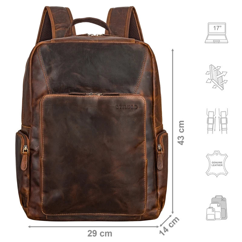 "Werner" Leder-Rucksack mit vielen Fächern Laptop-Fach 15 - 17 Zoll