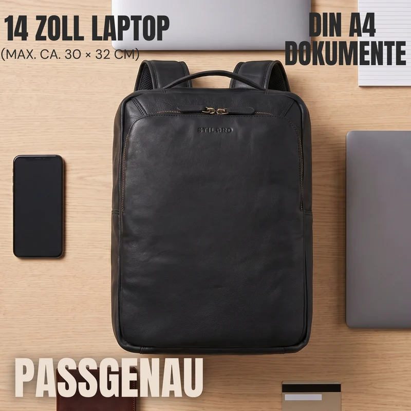 "Martin" Laptop Rucksack Leder 13 bis 14 Zoll für Herren und Damen
