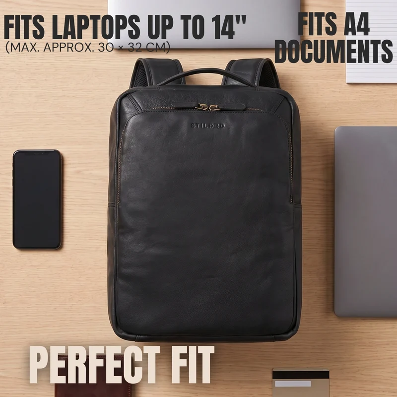 "Martin" Laptop Rucksack Leder 13 bis 14 Zoll für Herren und Damen