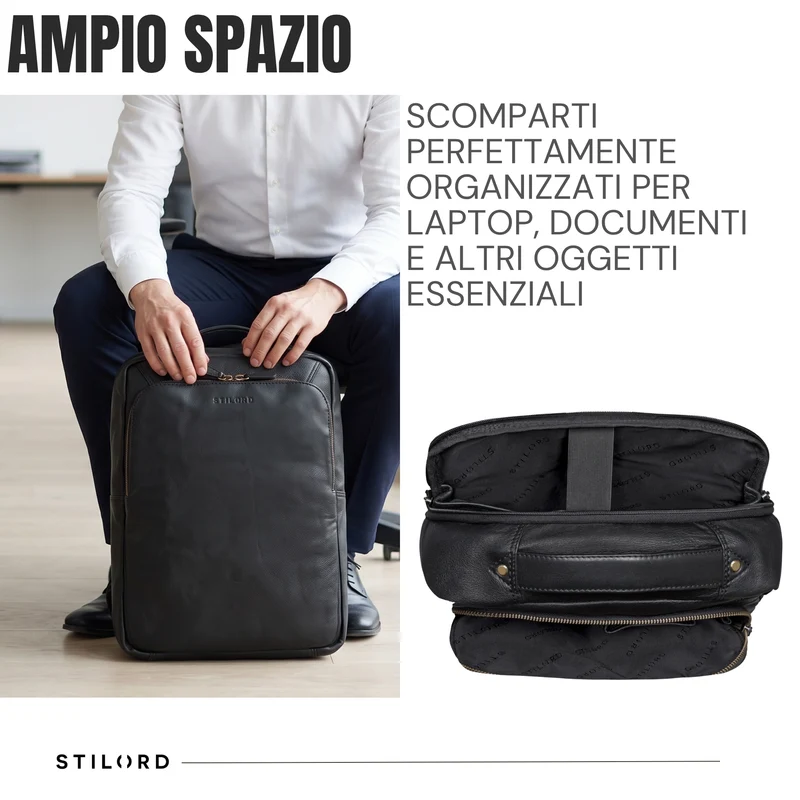 "Martin" Laptop Rucksack Leder 13 bis 14 Zoll für Herren und Damen