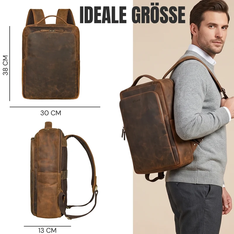 "Martin" Laptop Rucksack Leder 13 bis 14 Zoll für Herren und Damen