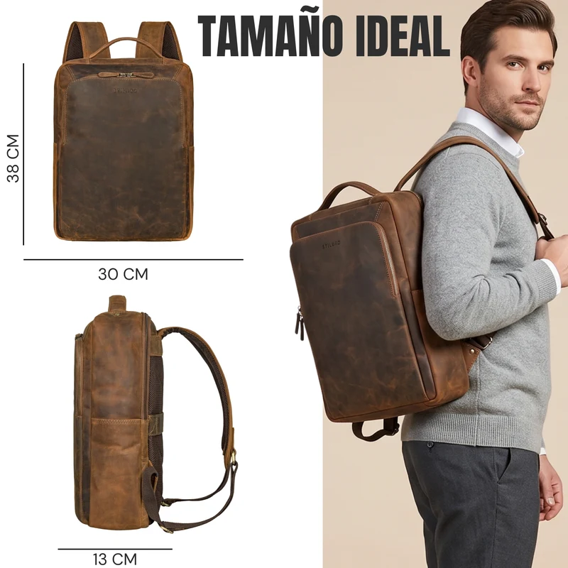 "Martin" Laptop Rucksack Leder 13 bis 14 Zoll für Herren und Damen