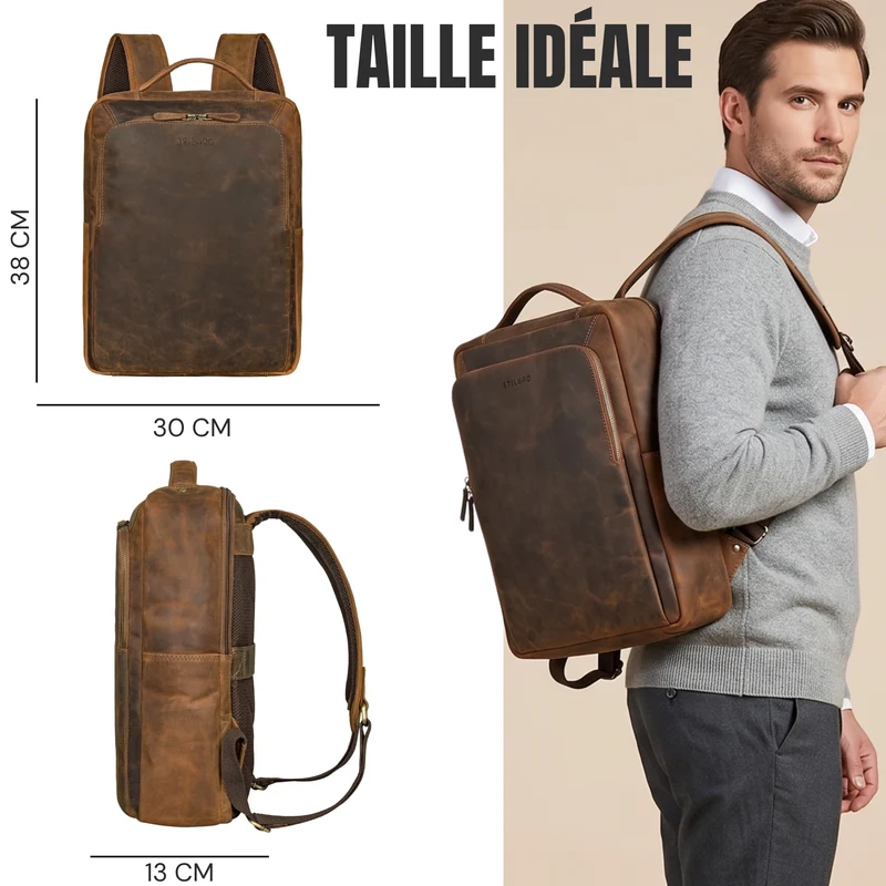 "Martin" Laptop Rucksack Leder 13 bis 14 Zoll für Herren und Damen