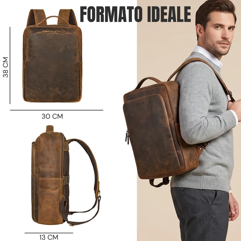 "Martin" Laptop Rucksack Leder 13 bis 14 Zoll für Herren und Damen