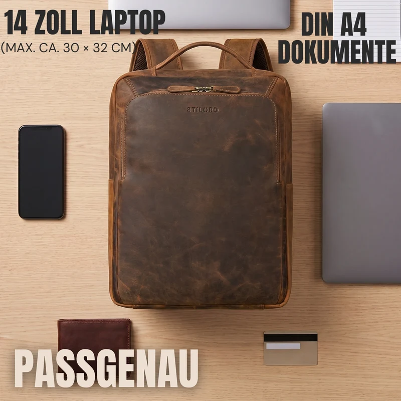 "Martin" Laptop Rucksack Leder 13 bis 14 Zoll für Herren und Damen