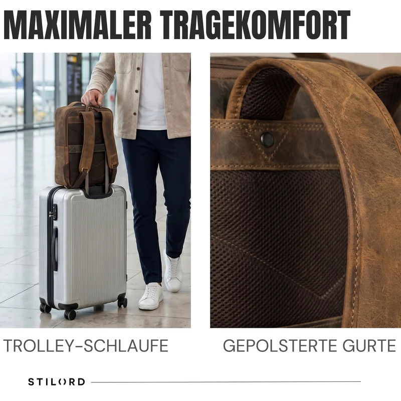 "Martin" Laptop Rucksack Leder 13 bis 14 Zoll für Herren und Damen