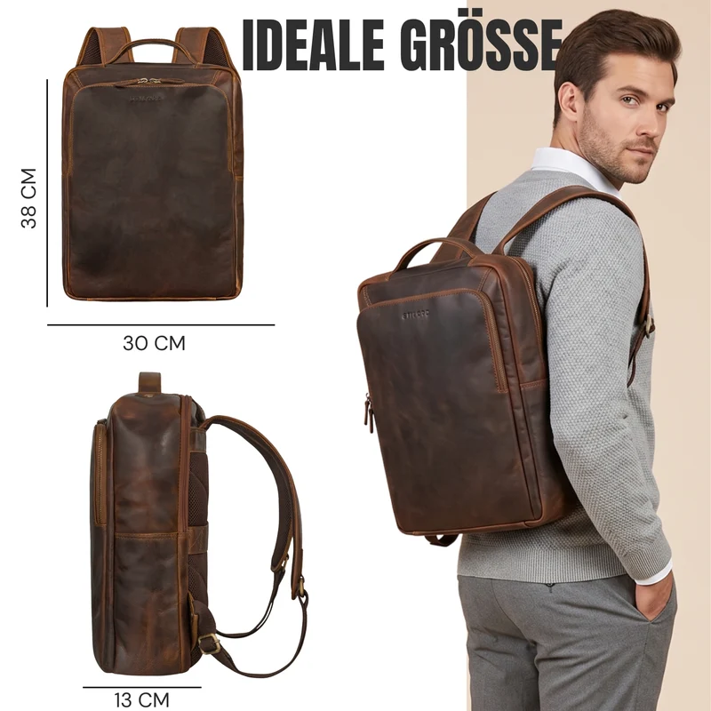 "Martin" Laptop Rucksack Leder 13 bis 14 Zoll für Herren und Damen