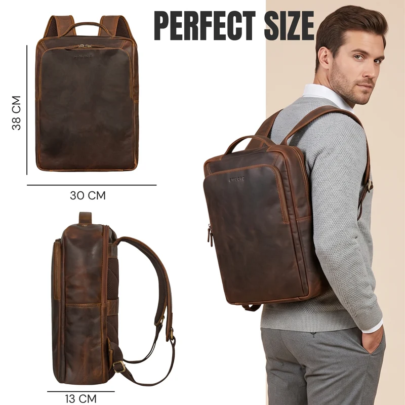 "Martin" Laptop Rucksack Leder 13 bis 14 Zoll für Herren und Damen