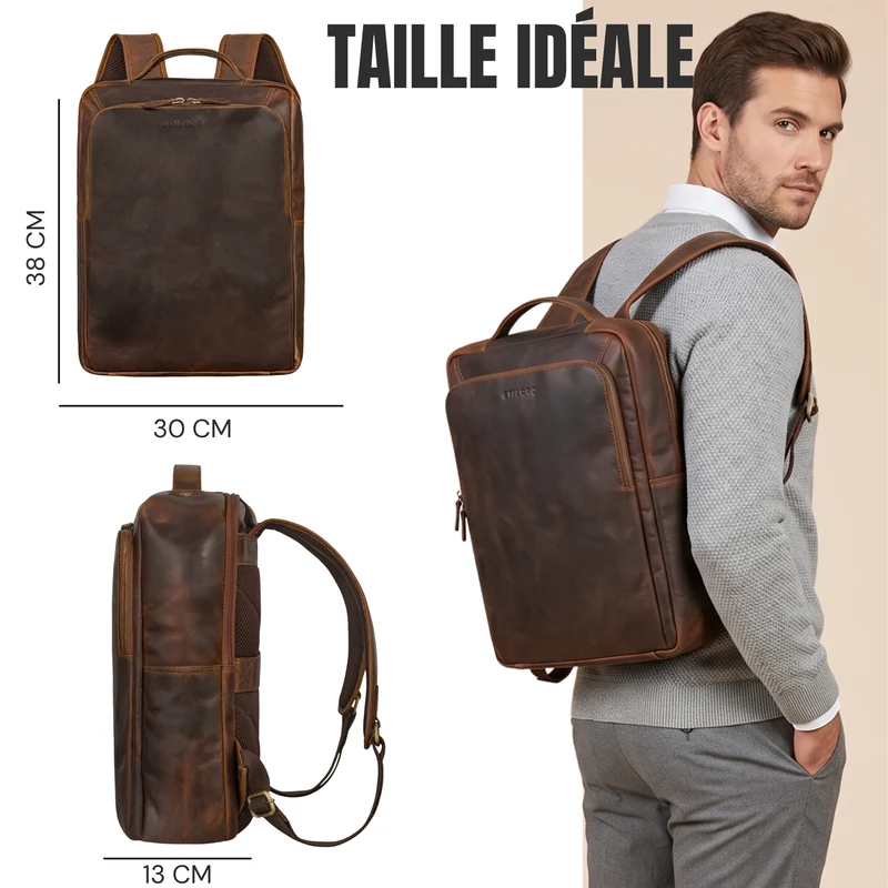 "Martin" Laptop Rucksack Leder 13 bis 14 Zoll für Herren und Damen