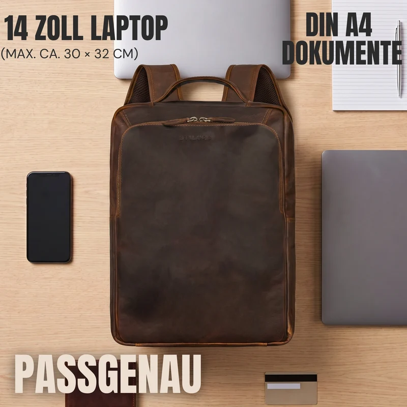 "Martin" Laptop Rucksack Leder 13 bis 14 Zoll für Herren und Damen