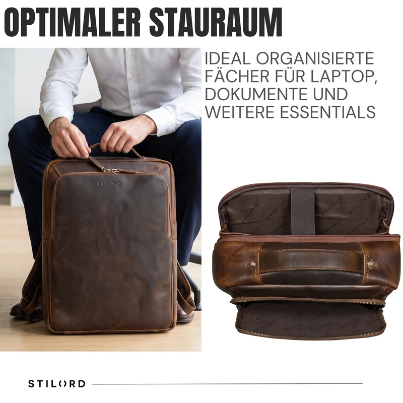 "Martin" Laptop Rucksack Leder 13 bis 14 Zoll für Herren und Damen