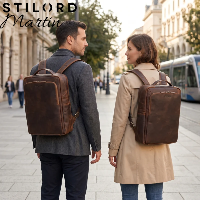 "Martin" Laptop Rucksack Leder 13 bis 14 Zoll für Herren und Damen