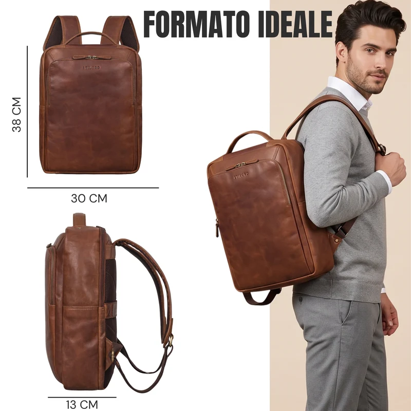 "Martin" Laptop Rucksack Leder 13 bis 14 Zoll für Herren und Damen