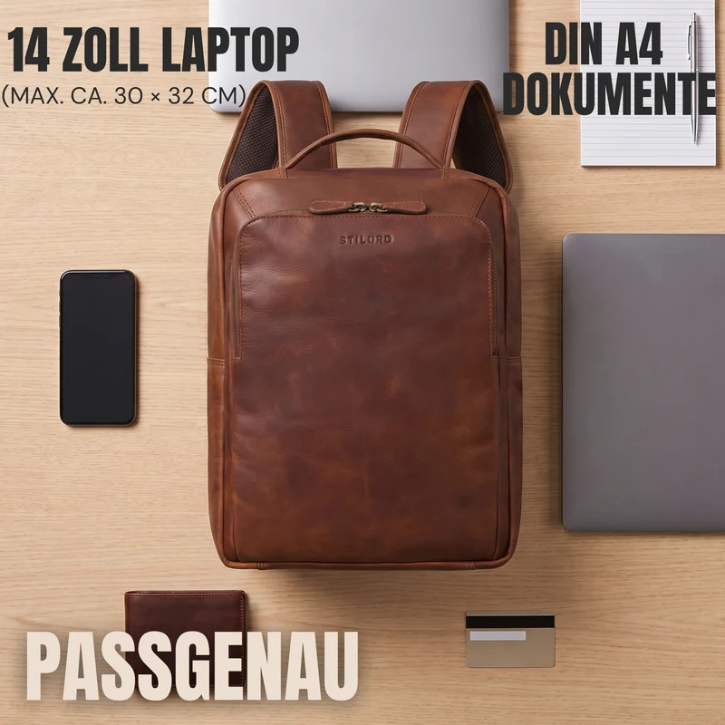 "Martin" Laptop Rucksack Leder 13 bis 14 Zoll für Herren und Damen