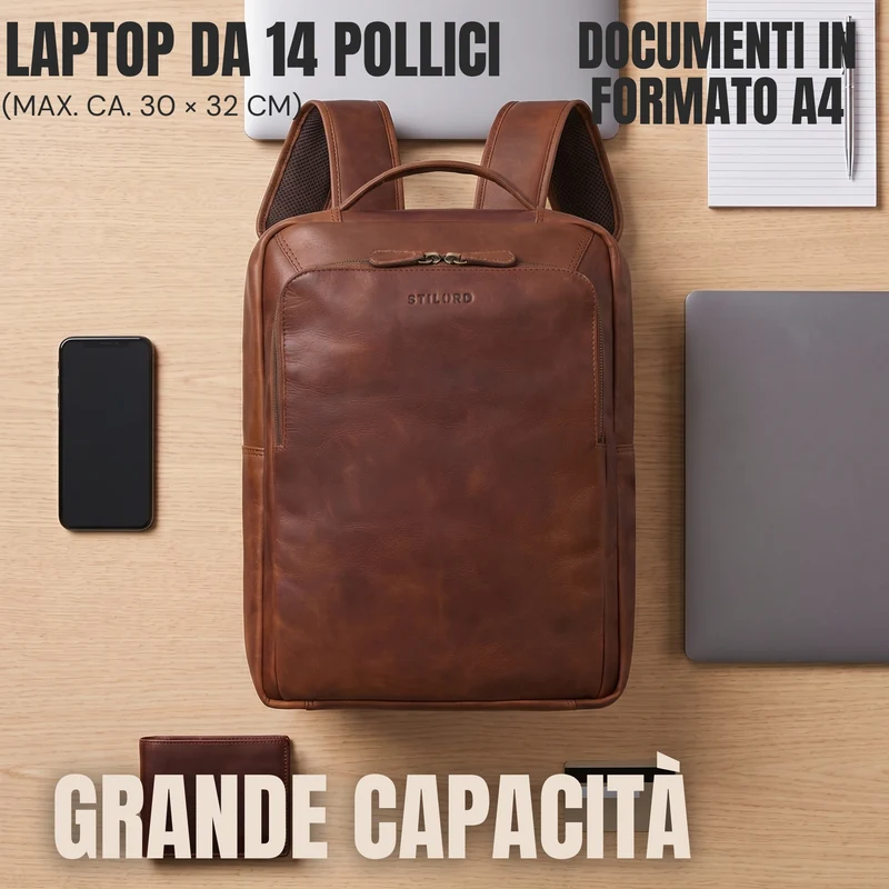 "Martin" Laptop Rucksack Leder 13 bis 14 Zoll für Herren und Damen
