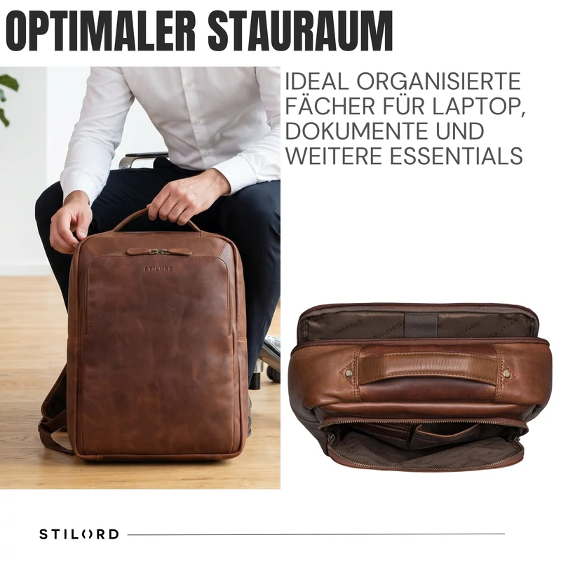 "Martin" Laptop Rucksack Leder 13 bis 14 Zoll für Herren und Damen