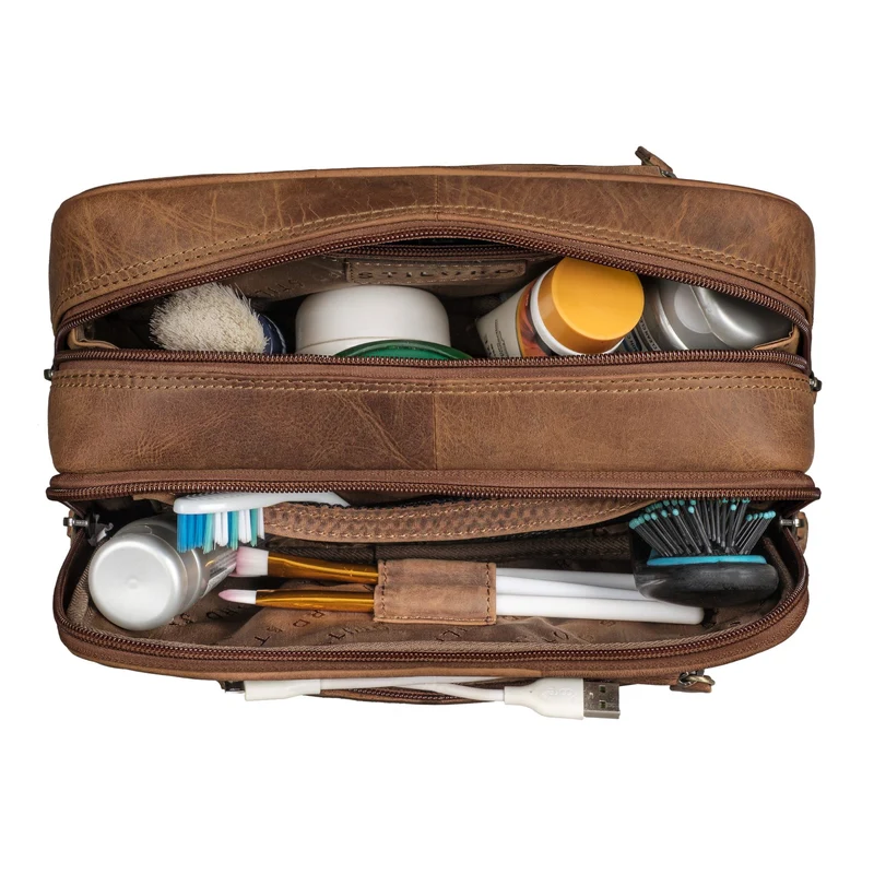 "Voyager" Vintage Kulturtasche Leder Herren Damen Groß