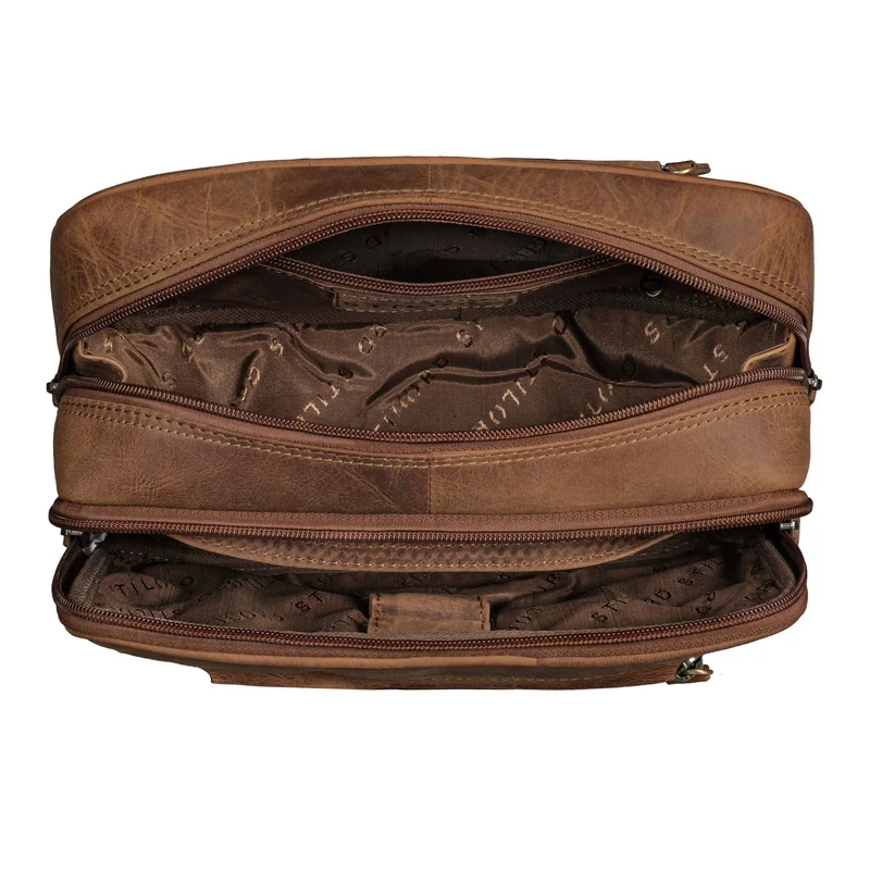 "Voyager" Vintage Kulturtasche Leder Herren Damen Groß