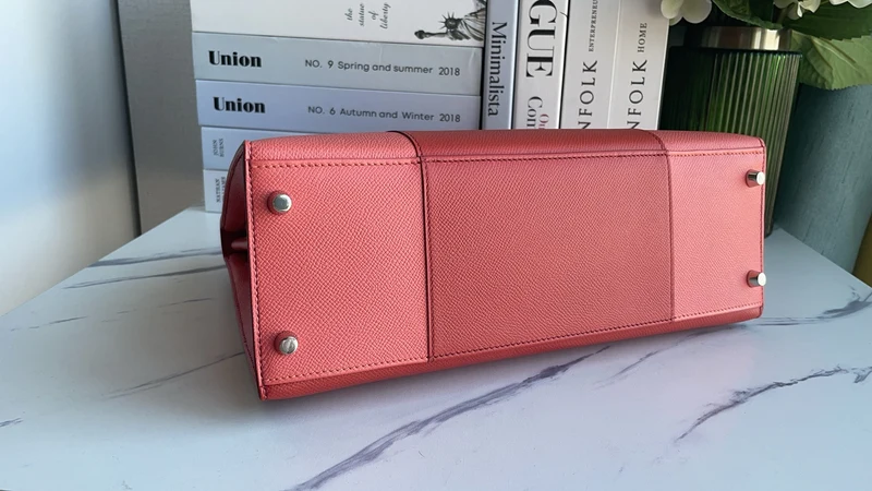 Hermès Kelly 32 Sellier Zweifarbig Rosa & Koralle Epsom (Palladium-Beschläge)