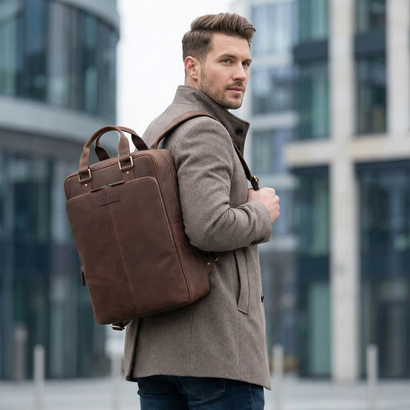 "Ingo" Schmaler Laptop Rucksack Leder Herren & Damen