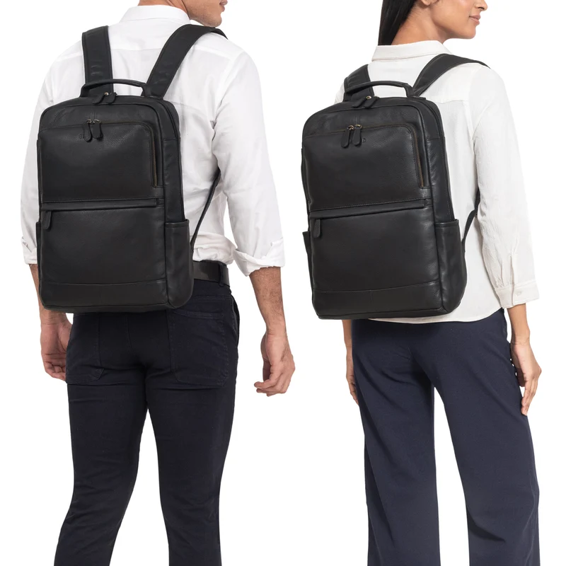 "Barney" Schmaler Laptop Rucksack 15,6 Zoll Leder für Damen und Herren