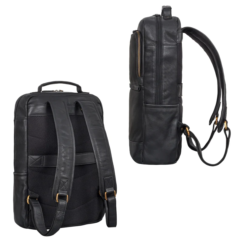 "Barney" Schmaler Laptop Rucksack 15,6 Zoll Leder für Damen und Herren