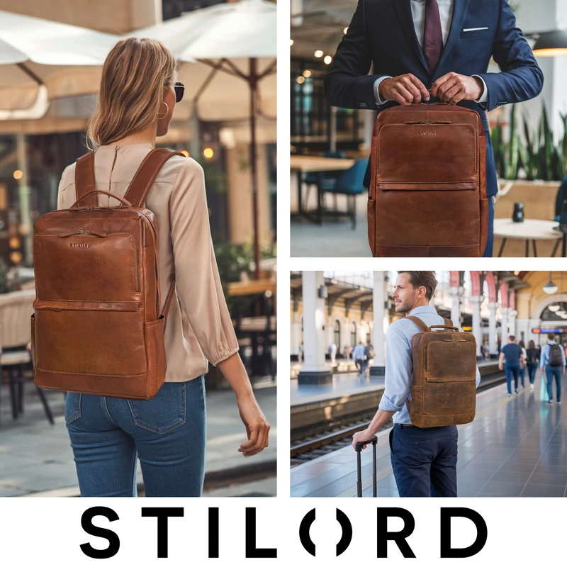 "Barney" Schmaler Laptop Rucksack 15,6 Zoll Leder für Damen und Herren