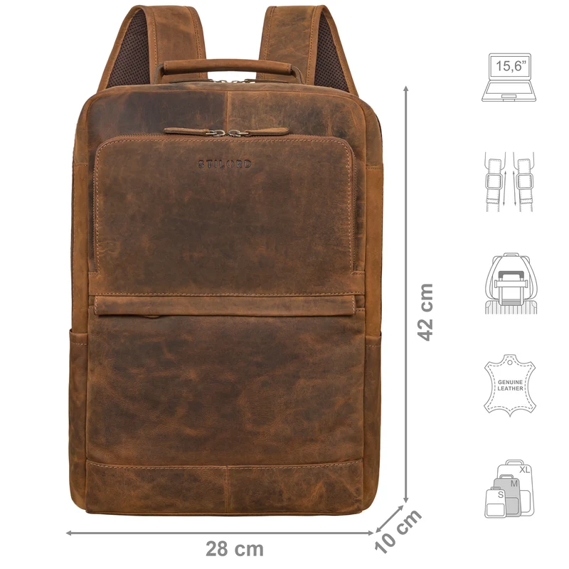 "Barney" Schmaler Laptop Rucksack 15,6 Zoll Leder für Damen und Herren