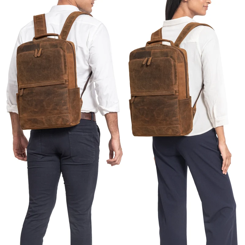"Barney" Schmaler Laptop Rucksack 15,6 Zoll Leder für Damen und Herren