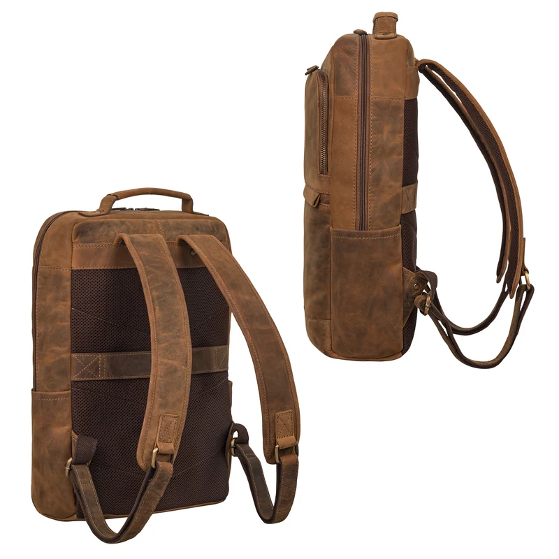 "Barney" Schmaler Laptop Rucksack 15,6 Zoll Leder für Damen und Herren