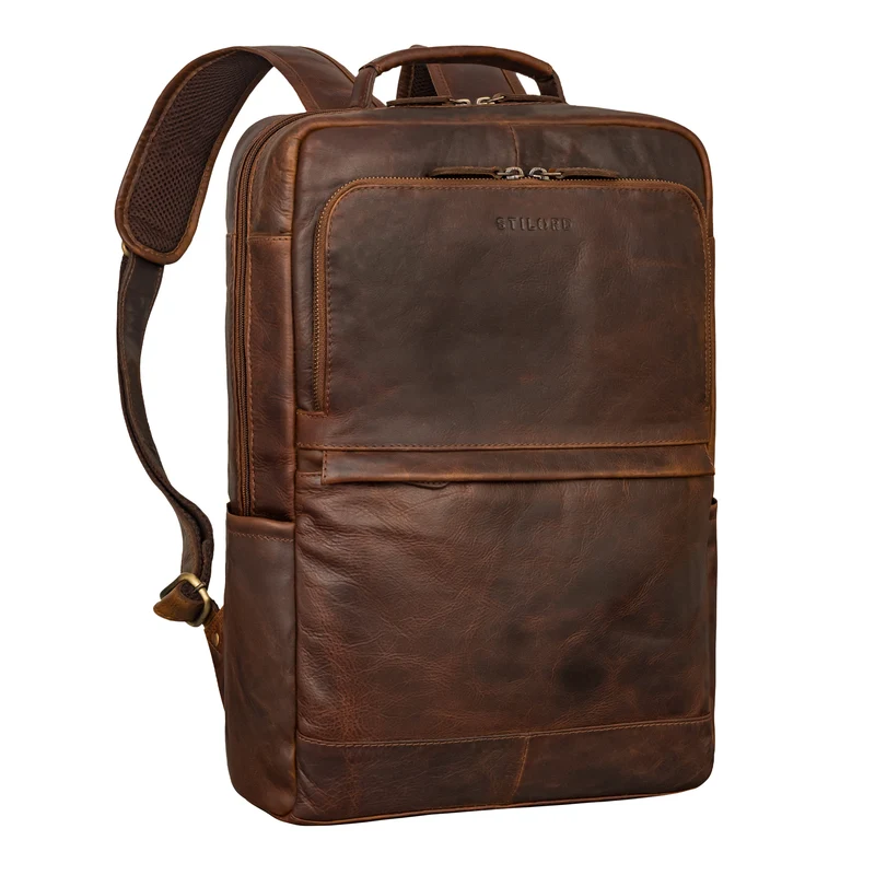 "Barney" Schmaler Laptop Rucksack 15,6 Zoll Leder für Damen und Herren