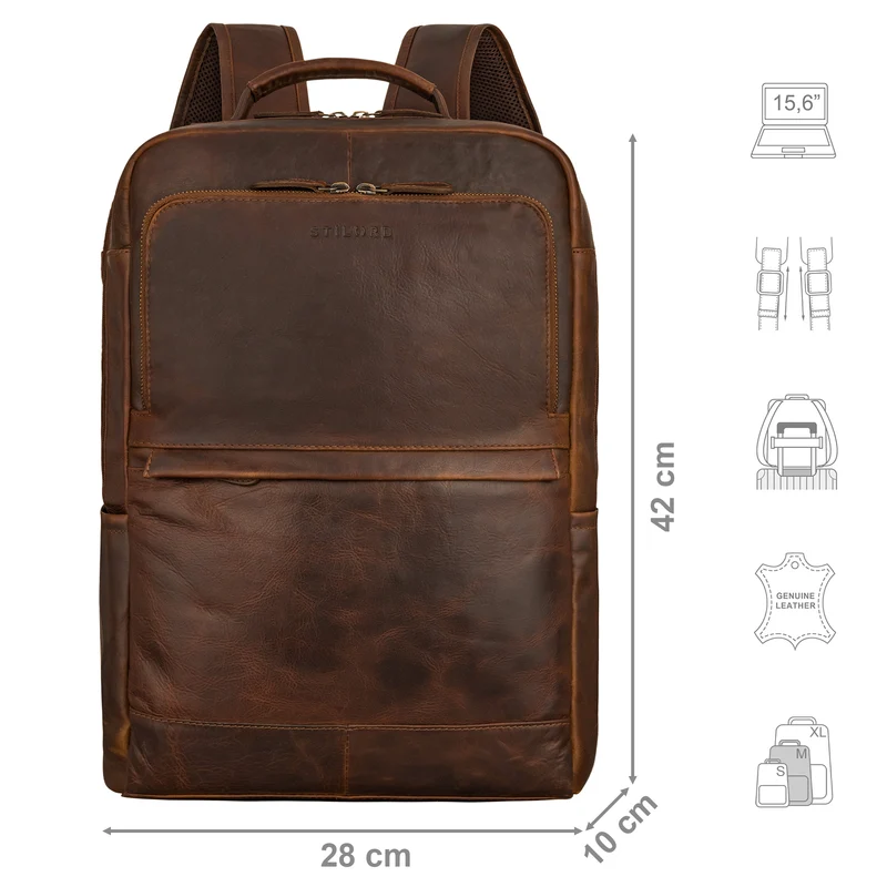 "Barney" Schmaler Laptop Rucksack 15,6 Zoll Leder für Damen und Herren