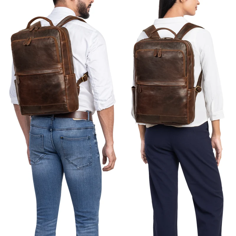 "Barney" Schmaler Laptop Rucksack 15,6 Zoll Leder für Damen und Herren