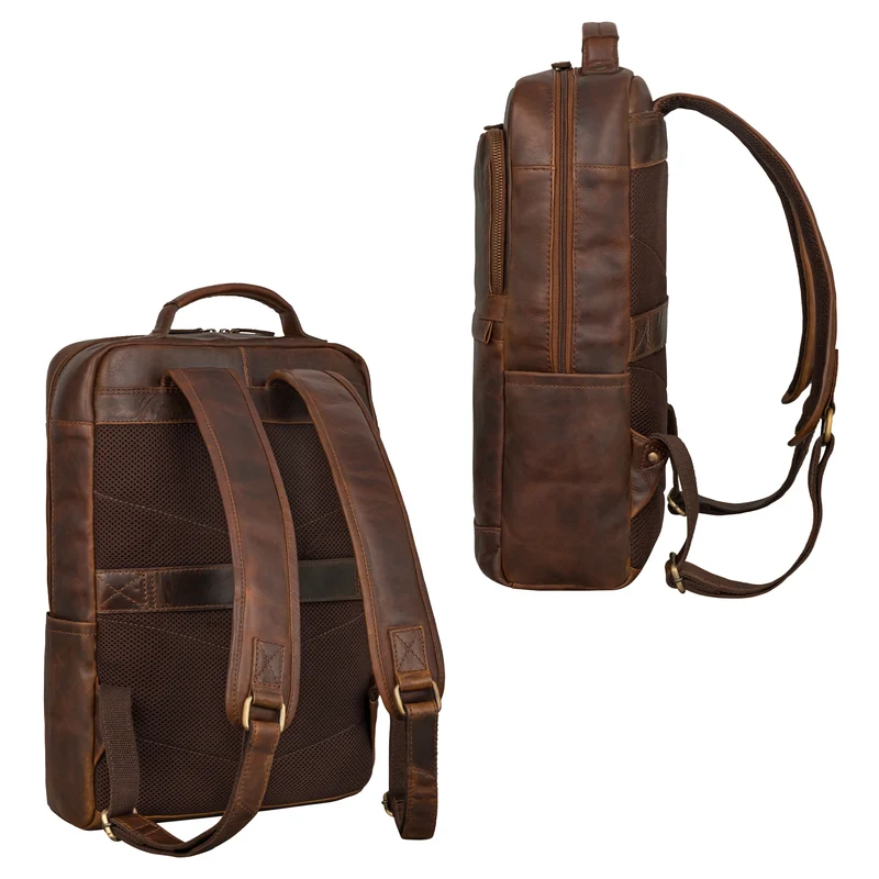 "Barney" Schmaler Laptop Rucksack 15,6 Zoll Leder für Damen und Herren