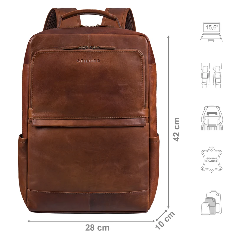 "Barney" Schmaler Laptop Rucksack 15,6 Zoll Leder für Damen und Herren