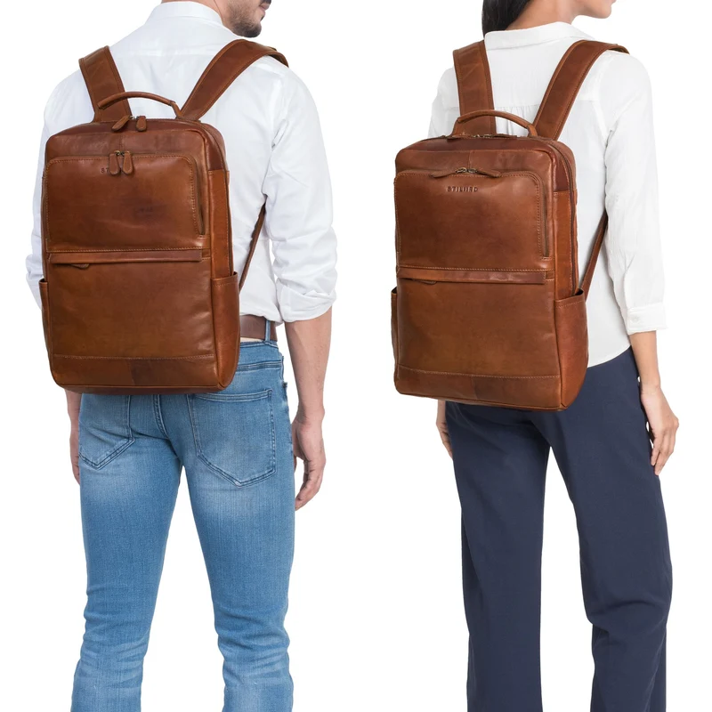 "Barney" Schmaler Laptop Rucksack 15,6 Zoll Leder für Damen und Herren