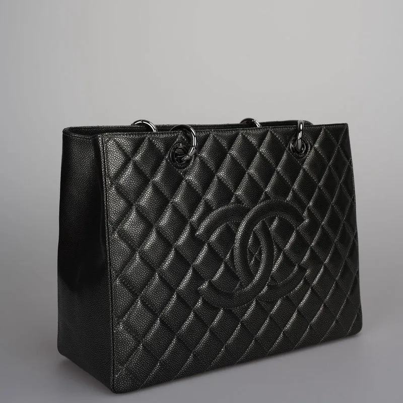 Chanel Grand Shopping Tote Schwarze GST-Tasche aus Kaviarleder mit schwarzer Hardware