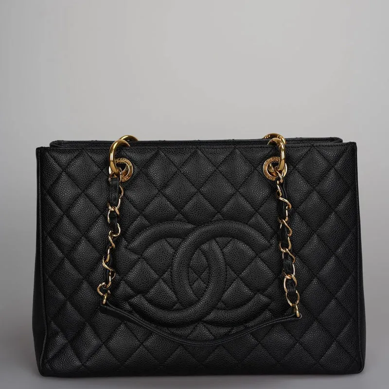 Chanel Schwarze Grand Shopping Tote Schwarze GST Tasche Kaviar 2012
