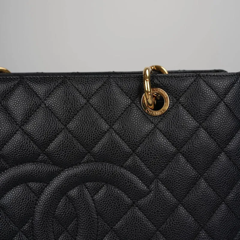 Chanel Schwarze Grand Shopping Tote Schwarze GST Tasche Kaviar 2012
