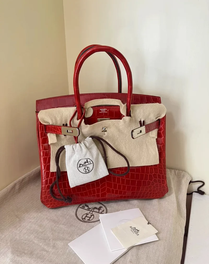 Hermes Birkin 30 Tasche in Braise Shiny Niloticus mit Palladium-Hardware