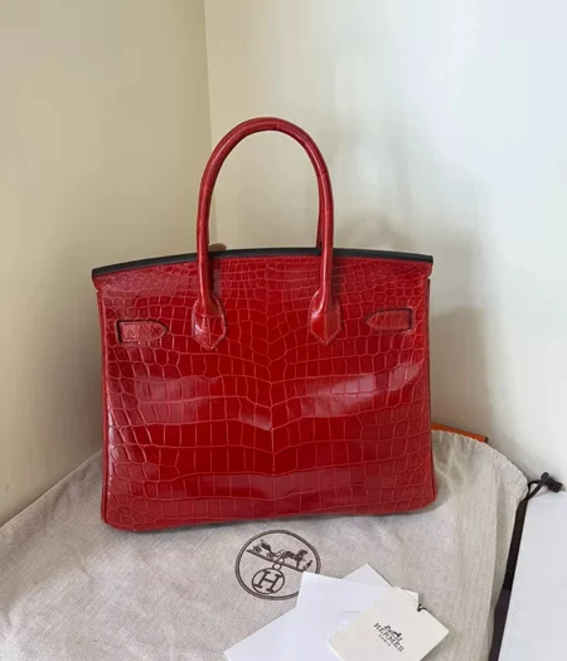 Hermes Birkin 30 Tasche in Braise Shiny Niloticus mit Palladium-Hardware
